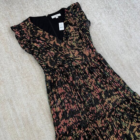 NWT - LOFT - long, tiered black dress with colorful sequins 2 - Picture 4 of 8